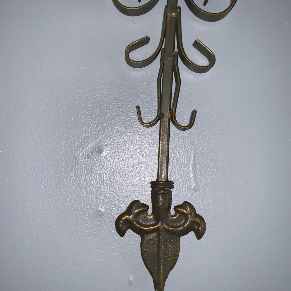 Bronze Wrought Iron Large Heavy Fleur De Lis Cross Ready To Hang 19” X 14”
